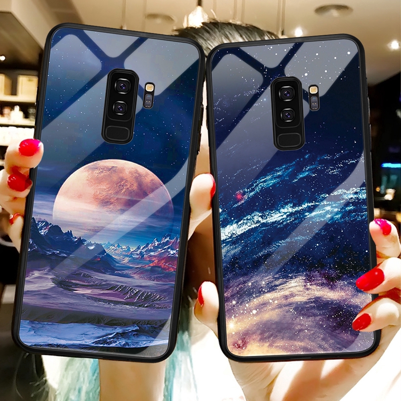 Ốp điện thoại kính cường lực in họa tiết xinh xắn cho Samsung Galaxy S8 S9 S10 Plus Note 8 S10e Note 9