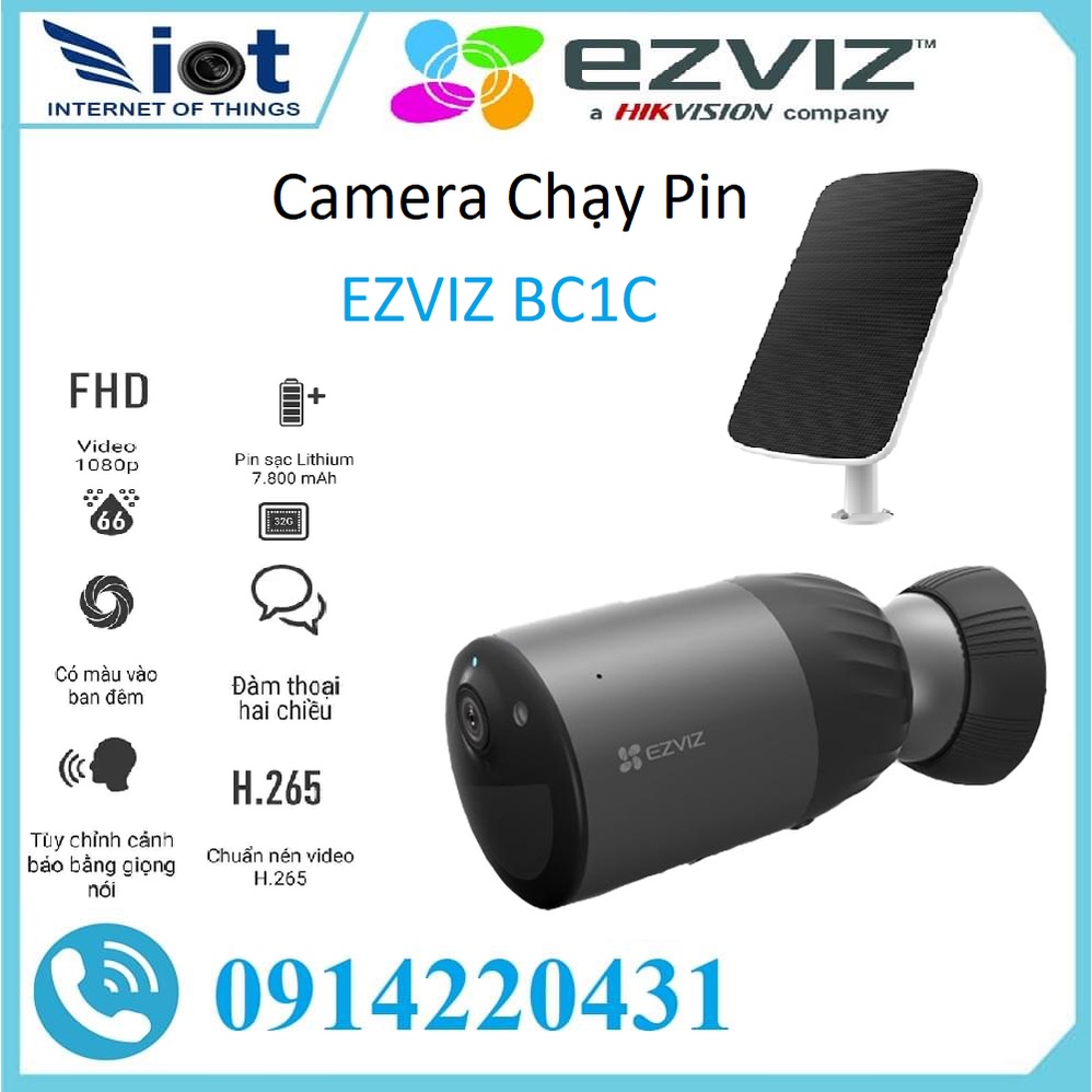 Camera WIFI ngoài trời dùng PIN EZVIZ BC1C 1080P Có Màu Ban Đêm-Đàm Thoại 2 Chiều-Dung Lượng 32G, chính hãng