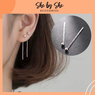 Bông tai nữ dài mảnh mạ bạc nữ tính SHEBYSHE - K32