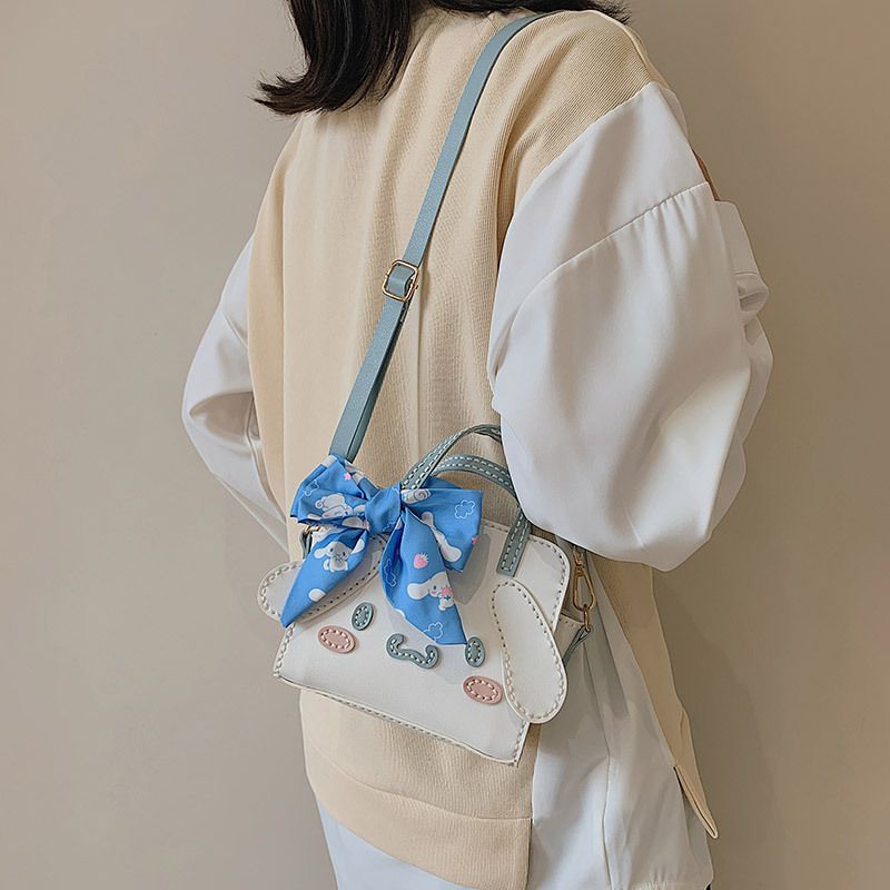 DIY kuromi Sanrio Cinnamoroll Bow Shoulder Bag Hand-Woven Material Bag Cute Cartoon gift