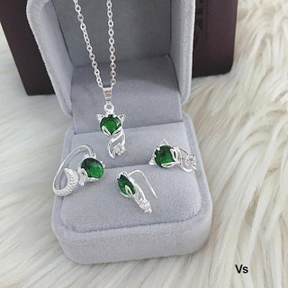 Bộ trang sức hồ ly bạc đủ màu gồm nhẫn bông tai và dây chuyền hàng đẹp