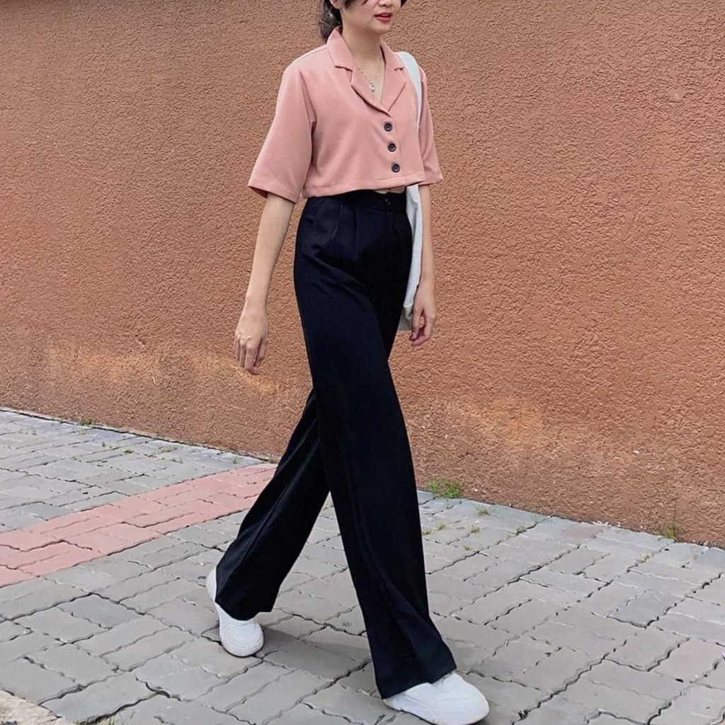 Quần ống rộng lưng cao dài 100cm