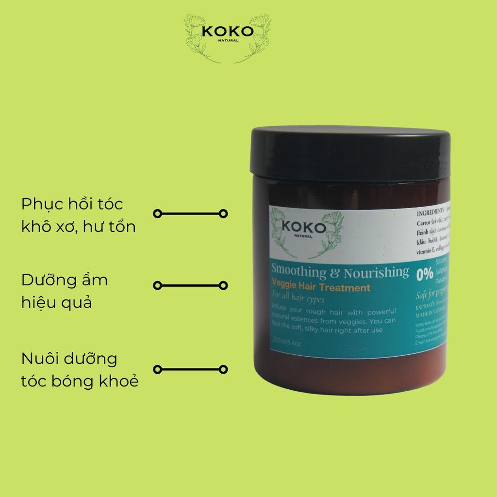 Kem ủ tóc rau củ & quả bơ phục hồi tóc, giúp tóc bóng mượt - KoKo Natural Official 250gram