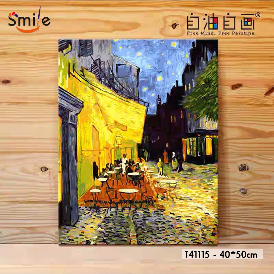 Tranh tô màu theo số sơn dầu số hóa cao cấp Smile FMFP Quán cà phê Van Gogh T41115