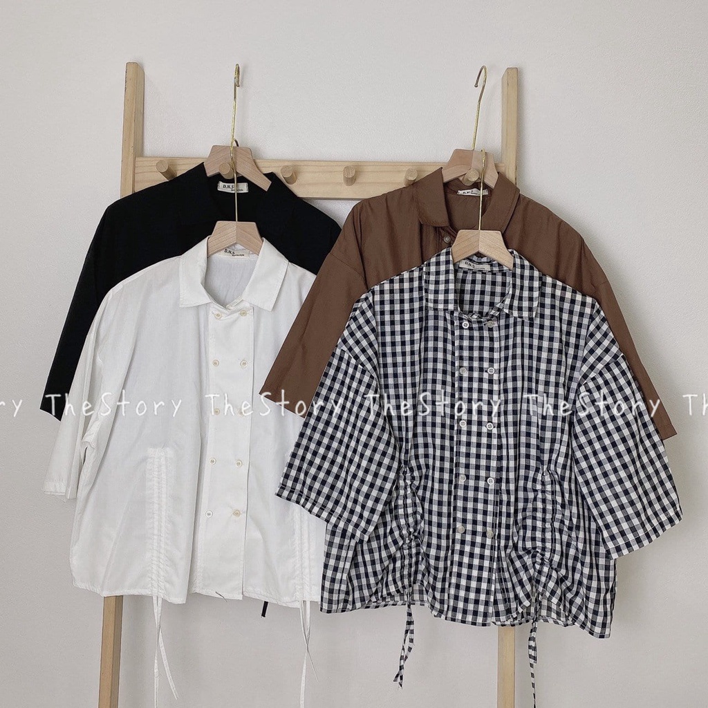 Áo sơ mi nữ tay ngắn rút dây  A2404