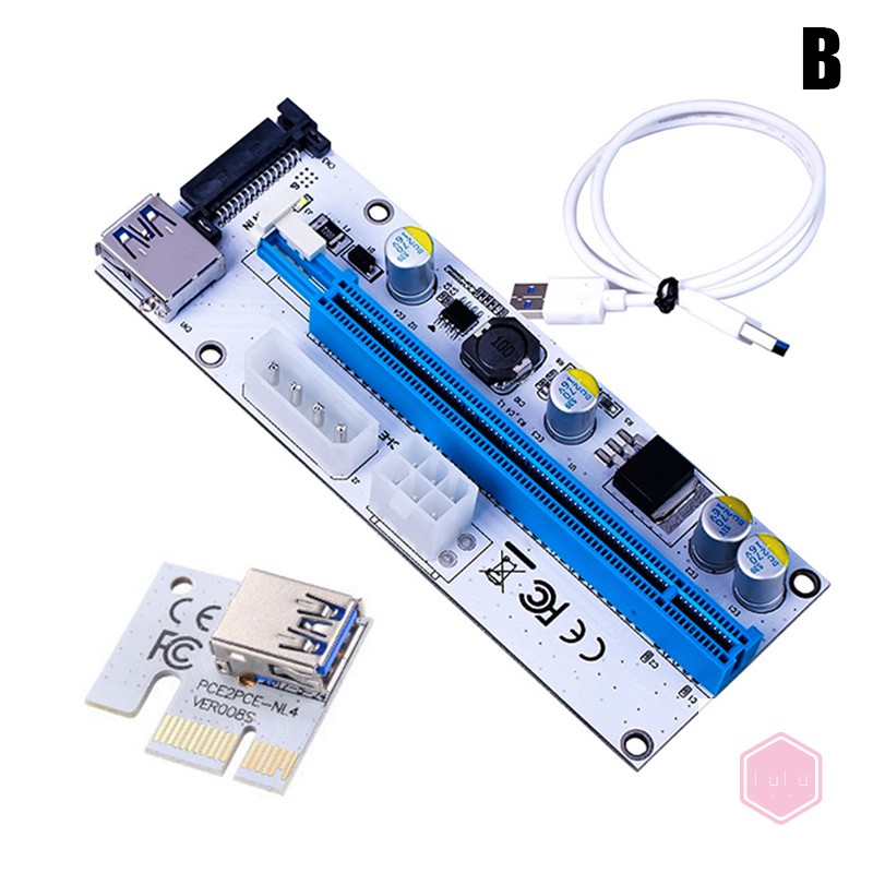 Cáp Chuyển Đổi Pci-e Pci Express Riser 1x Sang 16x Usb 3.0 Sata Sang 4pin Ide Molex 6 Pin Cho Bitcoin Mining