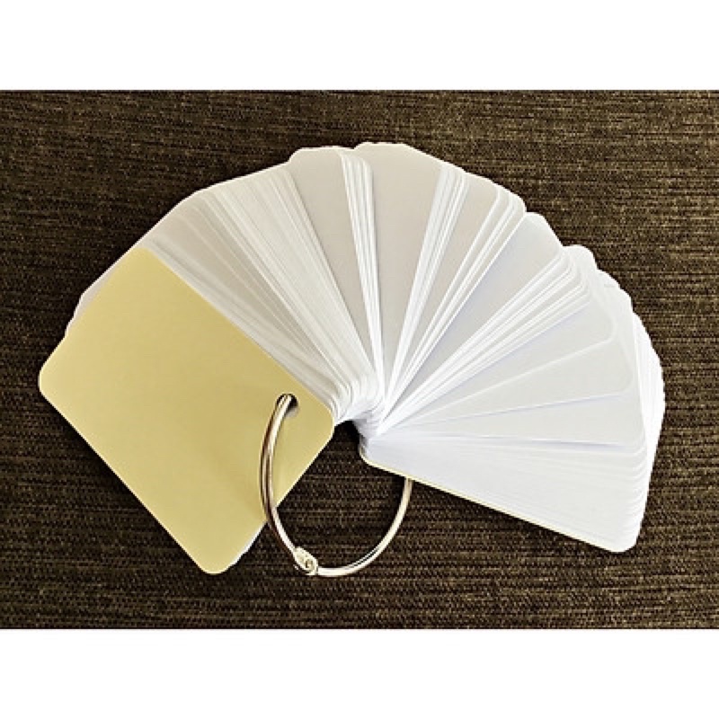 100 thẻ flashcard trắng cao cấp 5x8cm(bo góc) tặng kèm khoen inox +bìa cứng dày học ngoại ngữ