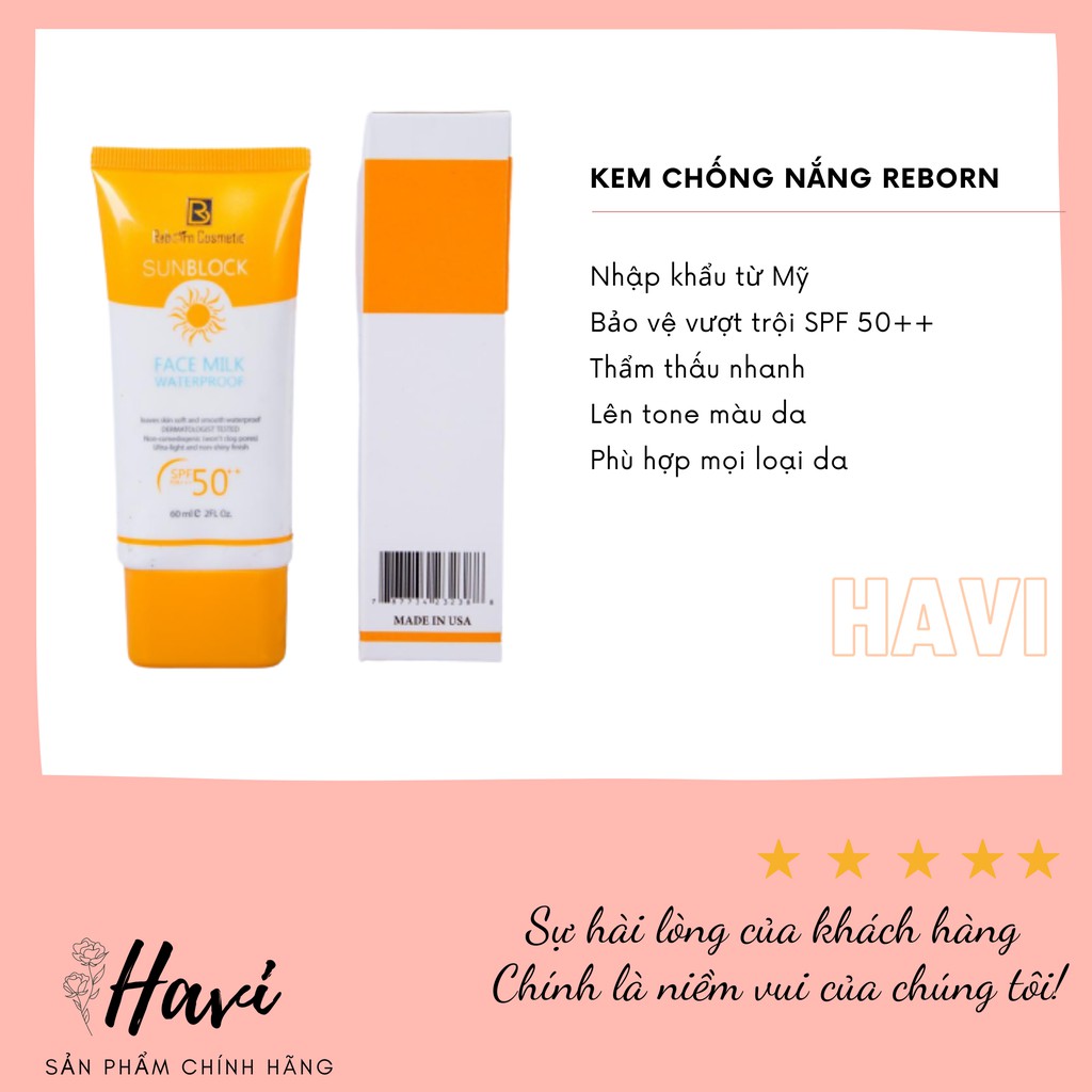 [Chính Hãng] Kem Chống Nắng Reborn SPF 50 ++ Dưỡng Da Bảo Vệ Nâng Tone Nhập Khẩu Mỹ - Havi68 Shop