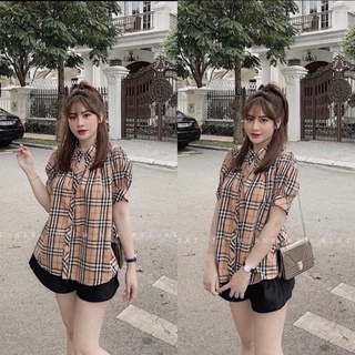 Sơ mi kẻ bbr ngắn tay tay bồng siêu xinh(kèm ảnh thật)