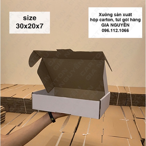 50 hộp carton nắp gài 30x20x7 MÀU TRẮNG dùng đựng quần áo, sách vở, tài liệu - hộp nắp gài 2 bên hông