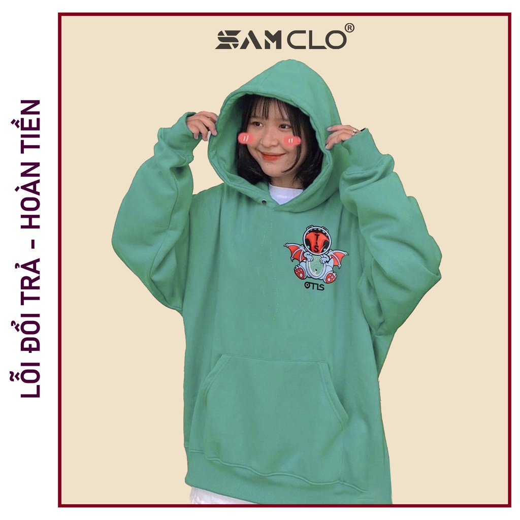 Áo khoác nỉ nữ SAM CLO hoodie chui có mũ NỈ 1 LỚP tay dài thu đông freesize dáng unisex in hình stitch OTIS