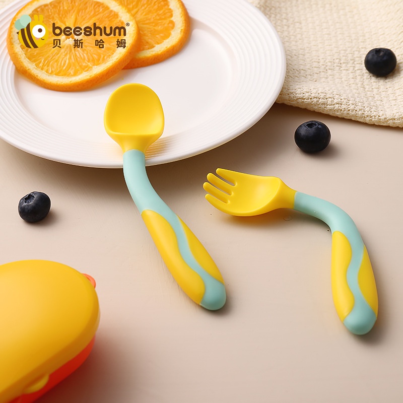 Bộ Thìa Dĩa Bẻ Cong Cho Bé Tập Ăn Tập Xúc Dễ Sử Dụng