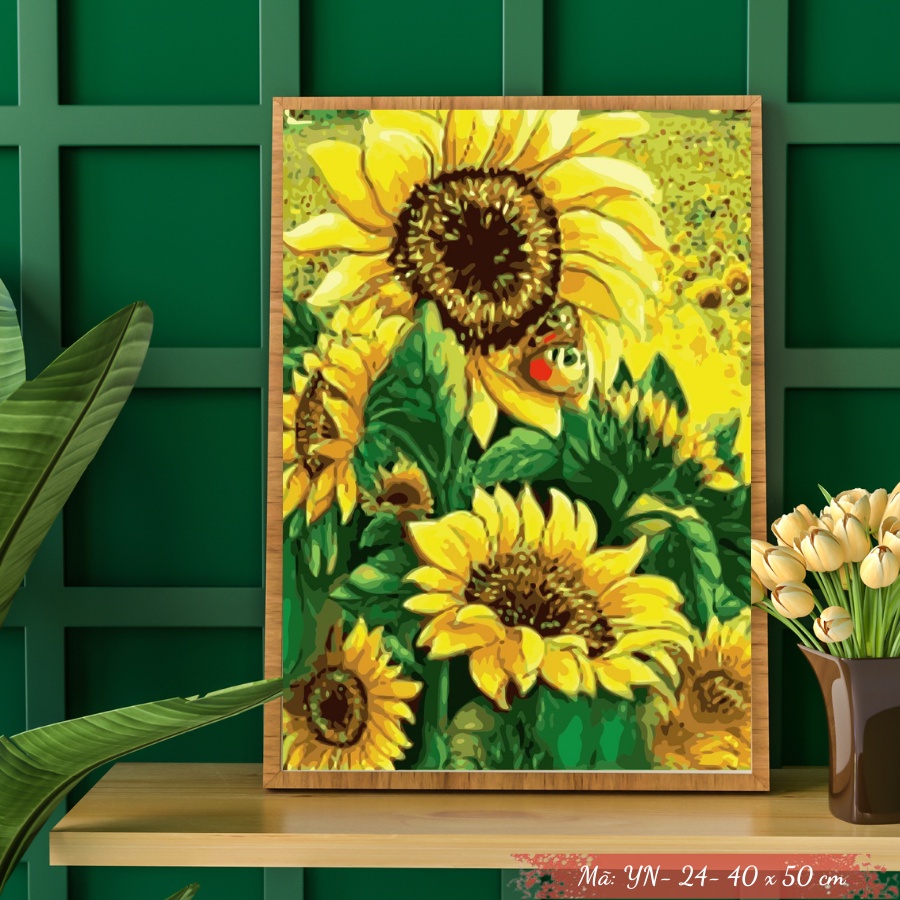 Tranh Sơn Dầu Số Hóa Tự Tô Màu Theo Số Mẫu Hoa - YN24 Kèm Màu Acrylic Kích Thước 40x50cm