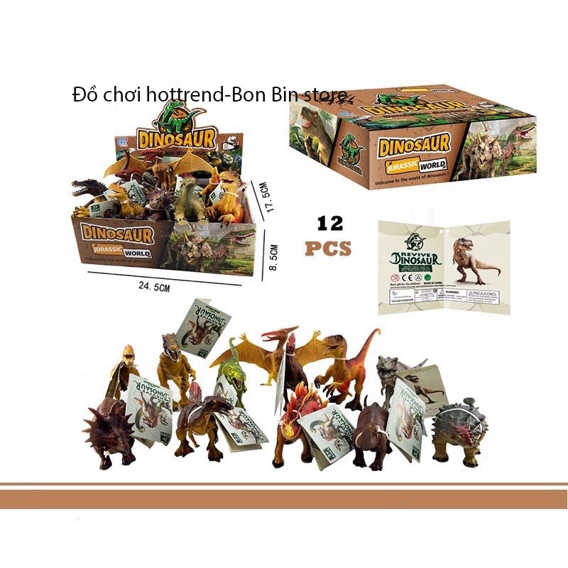 Bộ đồ chơi mô phỏng mô hình 12 con khủng long kỉ Jurassic World Dinosaurs siêu thật hàng cao su cao cấp không mùi