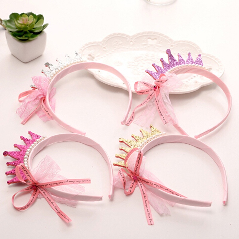 Set 2 Băng Đô Cài Tóc Hình Vương Miện Công Chúa Bằng Nhựa Phối Ren Đính Ngọc Trai Xinh Xắn Cho Bé Gái