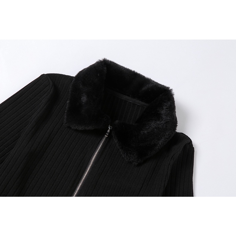 Áo Khoác Nhung Tay Dài Phối Khóa Kéo Thời Trang Đường Phố Cá Tính Cho Nữ