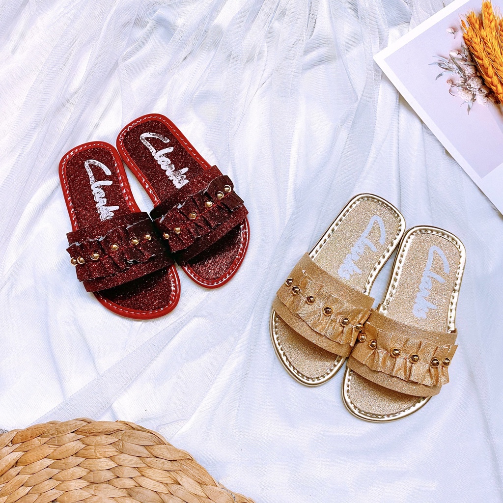 Dép quai ngang nhún bèo kim tuyến lấp lánh cho bé gái cực đẹp - TT420