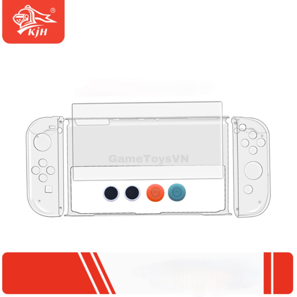 Bộ combo tiện lợi thương hiệu KJH (cường lực + ốp lưng + ốp joycon + bọc analog) cho máy chơi game Nintendo Switch OLED