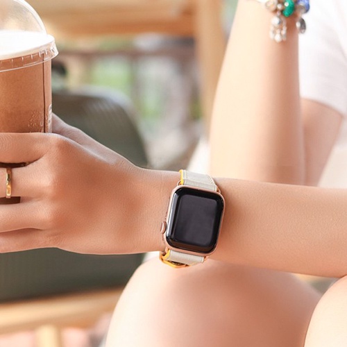 Dây Da Handmade [DA THẬT, BẢO HÀNH 1 NĂM] Swift Xám Chỉ Vàng cho Apple Watch Seris 1/2/3/4/5/6/7