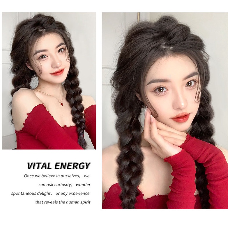 Tóc giả thắt bím dài đẹp cho nữ Koty Beauty, 1 bên tóc tết giả tạo kiểu thắt bính TG413
