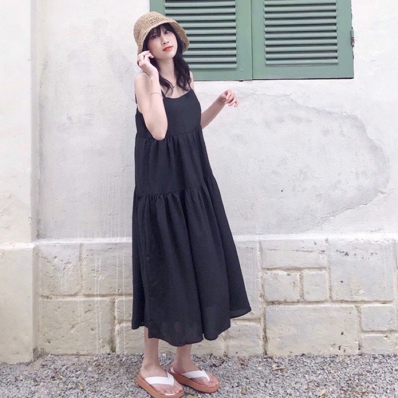 Đầm đi biển,Váy 2 dây babydol chất đũi hàn 2 lớp xả kho