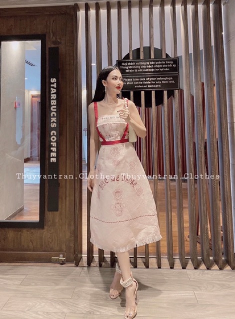Váy xòe 2s phối màu họa tiết