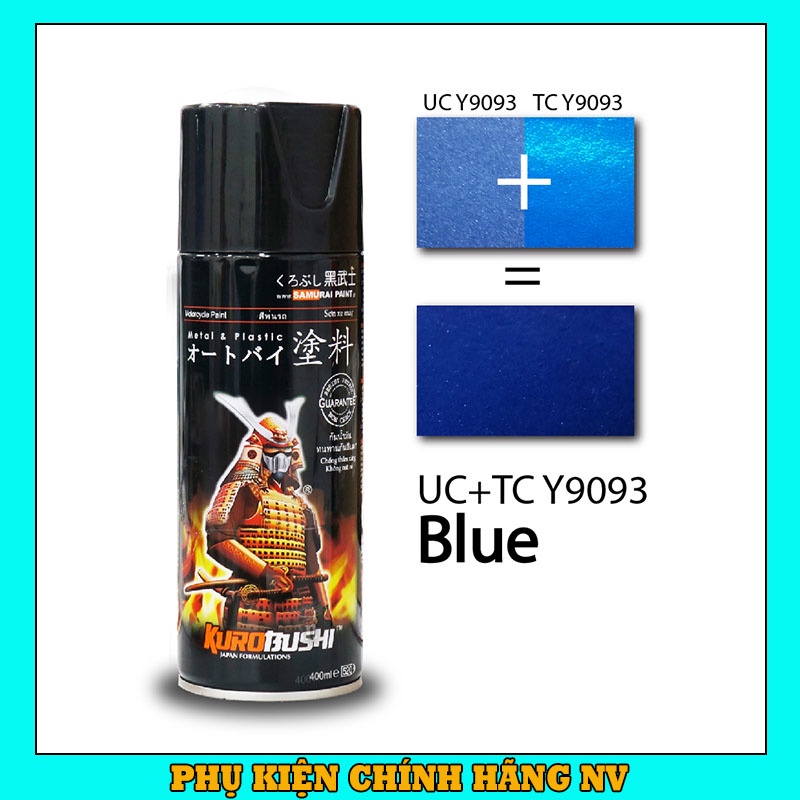 Sơn Samurai màu xanh da trời UCY9093+TCY9093 chính hãng, sơn xịt dàn áo xe máy chịu nhiệt, chống nứt nẻ, kháng xăng