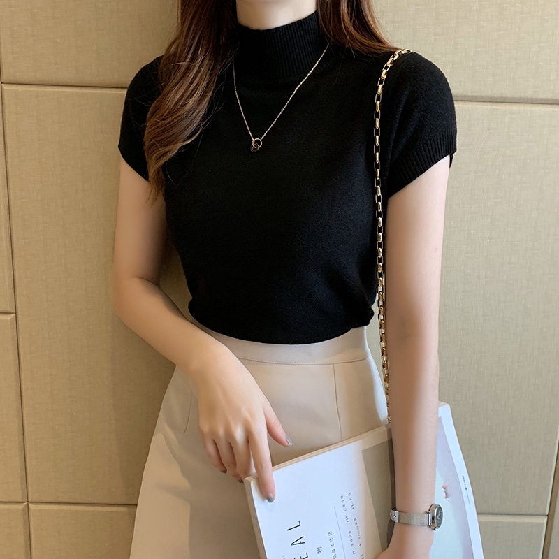 Áo Len Cổ Lọ Tay Ngắn Thanh Lịch Thời Trang Cho Nữ