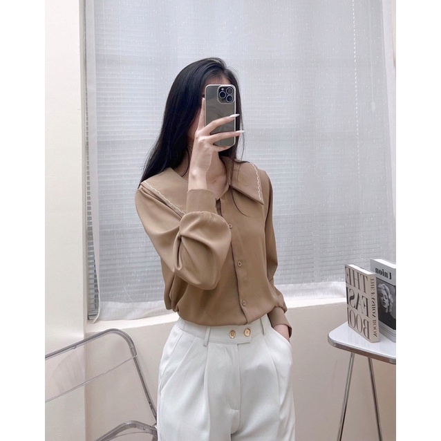 Áo sơ mi nữ cổ to viền màu 57a31 by germe