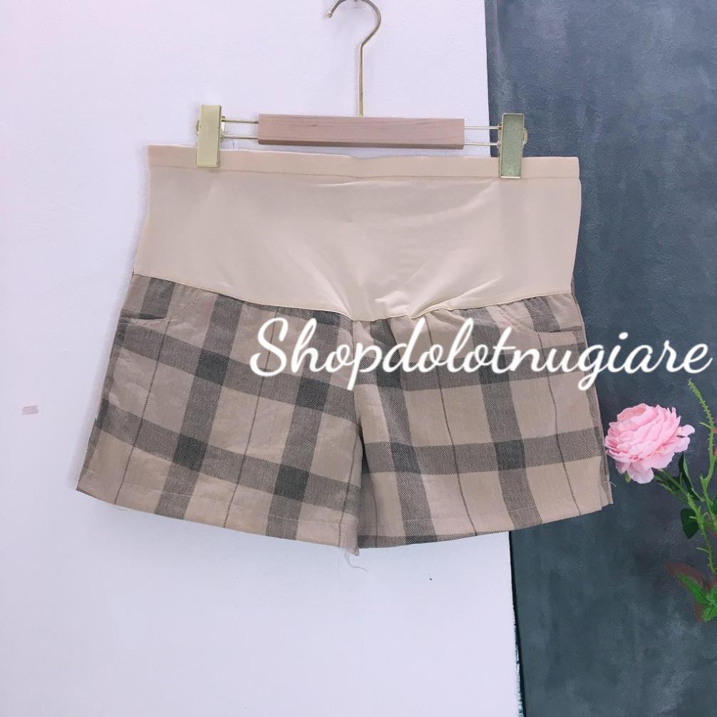 Quần đùi sooc đũi bầu kẻ có chun chỉnh, có đỡ bụng rộng dãi đủ size cho bà bầu từ 45 - 68kg ✔️ '