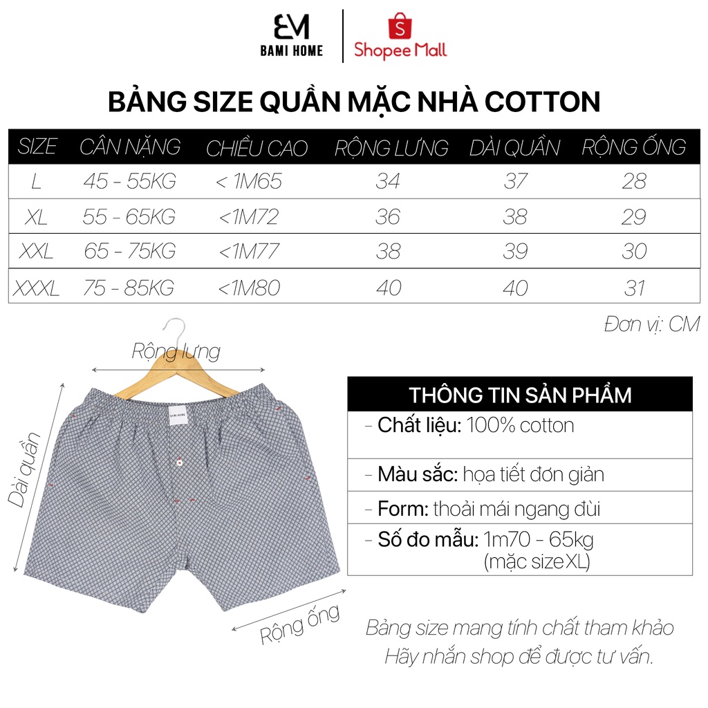 Quần short mặc ngủ, mặc nhà nam nữ BAMI HOME đùi cotton cao cấp có túi tiện lợi đa dạng họa tiết QNCT1- 030