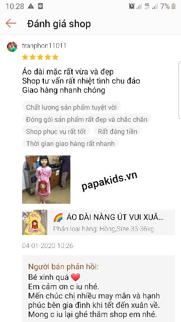 ÁO DÀI NÀNG ÚT VUI XUÂN dành cho Bé gái