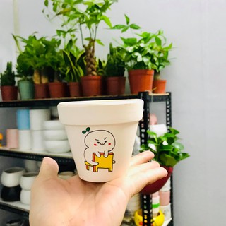 Chậu đất nung 8cm có vẽ hình cute đơn giản