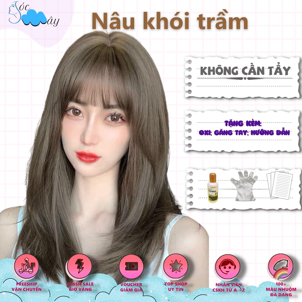 Thuốc nhuộm tóc Nâu khói trầm chiết xuất thảo dược, hàng nhập khẩu, tặng oxy