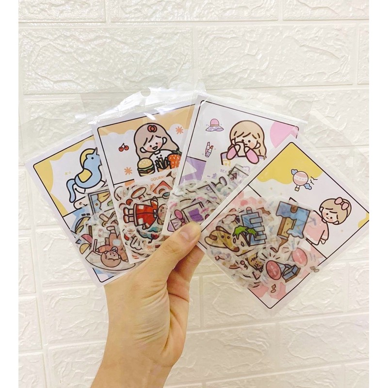 Túi 40 Sticker Cô Gái - Sticker Washi in Hình Cô Gái Dễ Thương