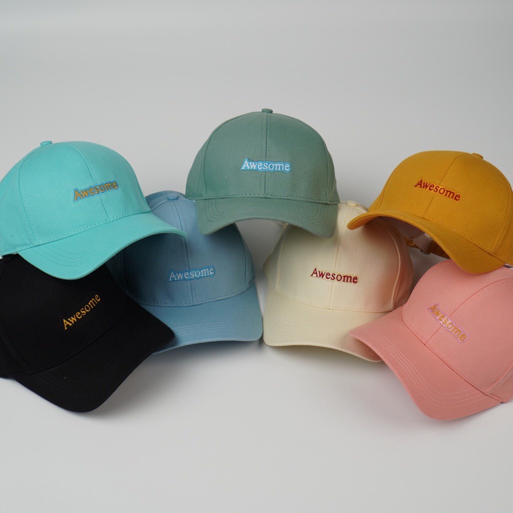 Nón kết nam nữ thêu chữ Awesome, mũ lưỡi trai bóng chày thể thao nhiều màu Unisex Hàn Quốc Sollle