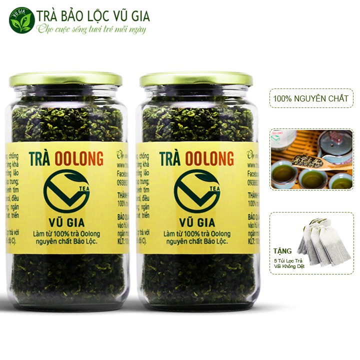 Combo 2 Trà Oolong Nguyên Chất Bảo Lộc Vũ Gia (200gr/hũ) + Tặng 5 Túi Lọc Trà