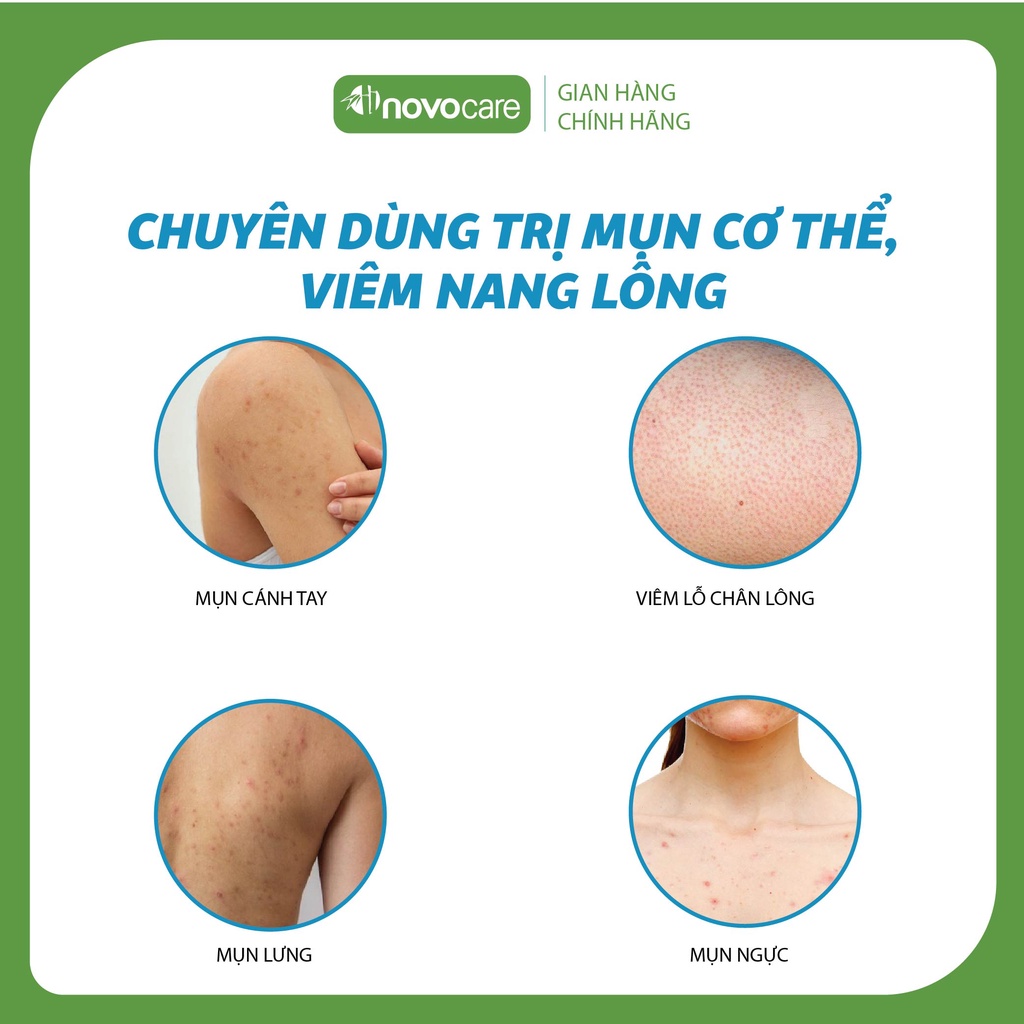 Xịt mụn lưng, viêm nang lông, dày sừng nang lông, viêm da Novocare - Freeskin, sạch mụn, mờ thâm, sáng da 80ml
