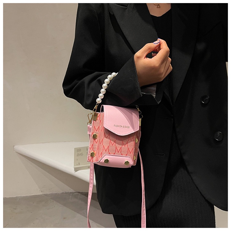 Túi đeo vai IELGY dáng vuông nhỏ in họa tiết đính ngọc trai kiểu phương Tây thời trang dành cho nữ