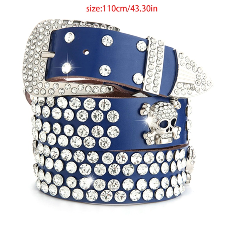 Thắt lưng da đính đá lấp lánh phong cách vintage phương Tây cho nữ