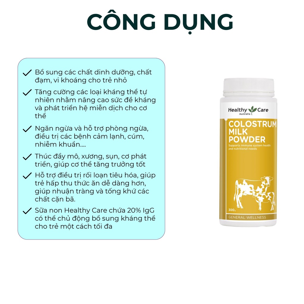 Sữa bò non Healthy Care Colostrum Milk Powder 300g nhập khẩu Úc