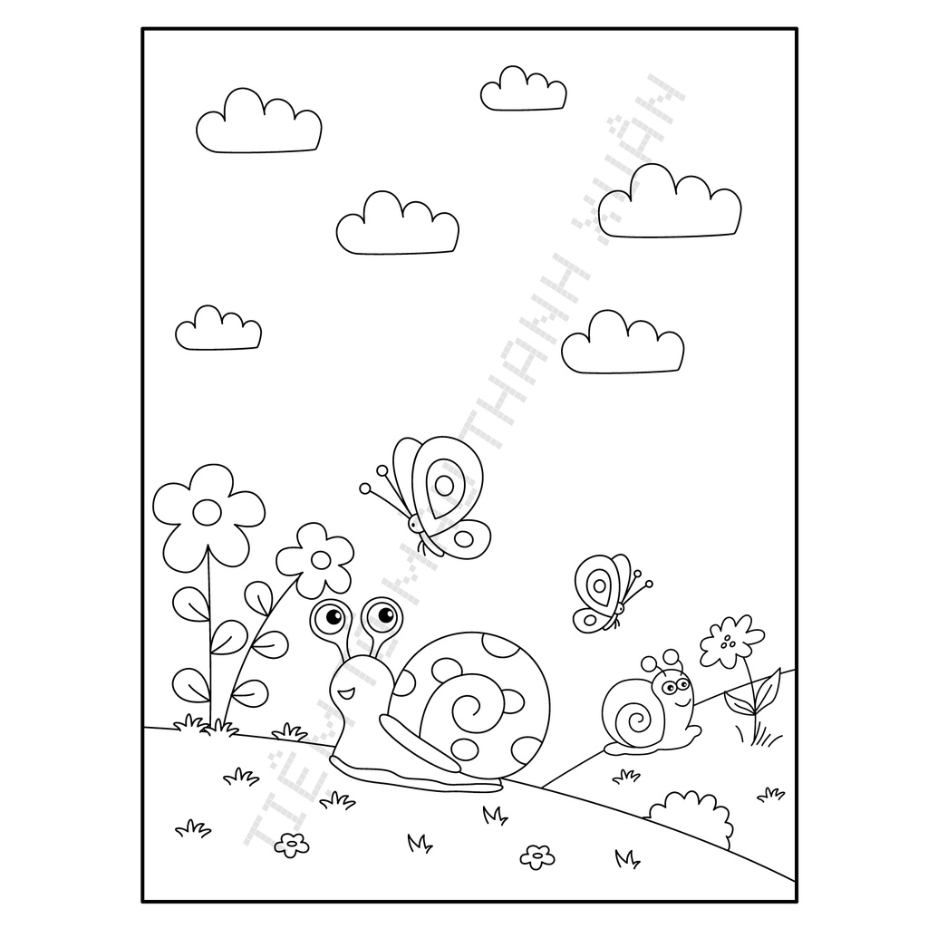 Set 20 Tờ Tranh Tô Màu Hình Ốc Sên Cute Cho Bé Size A5 Màu Sáp, Màu Chì - Tiệm Tô Màu Thanh Xuân