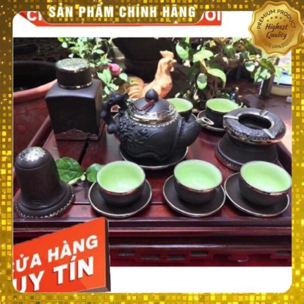 Giá hủy diệt - Ấm chén tử sa bọc đồng bạc cao cấp Bát Tràng