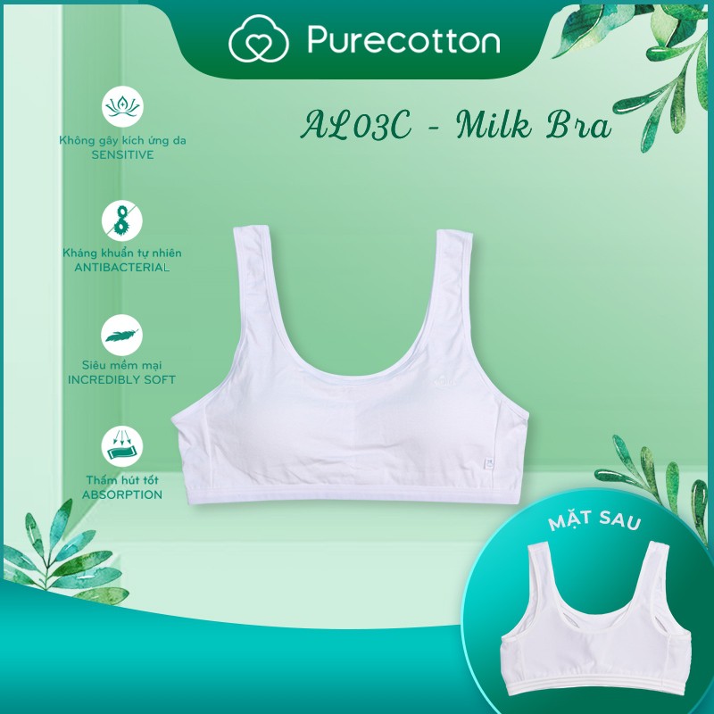 Áo lót học sinh Purecotton cho bé gái mới lớn chất liệu cotton cao cấp kiểu dáng chui đầu có đệm mỏng PC009