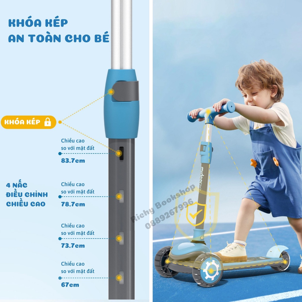 Xe Scooter Cao Cấp 3 Bánh Phát Sáng Gấp Gọn - Mideer Scooter 2 in 1