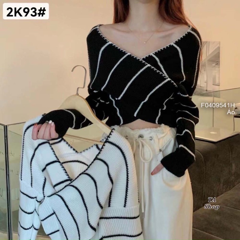 Áo Len đắp chéo ngực bẹt vai sọc kẻ TT0409