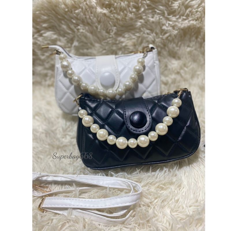 Túi Xách Nữ Kẹp Nách Đeo Chéo Phối Dây Ngọc Cúc Vân Trám 227