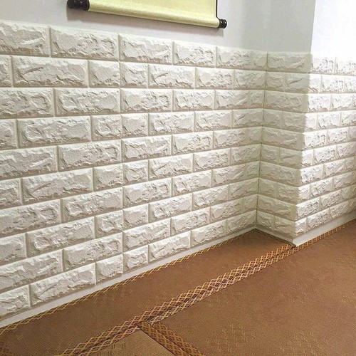 Miếng Dán Tường Xốp Giả Gạch Màu Trắng Khổ 70x77cm