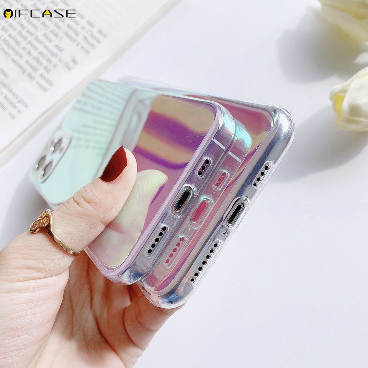 Compatible For iPhone 12 Mini 12 11 Pro Max XS Max XR X 7 8 6 6s Plus Phone Case Purple Gradient Rainbow Laser Blu-ray Glitter Bling Color Colorful Simple Transparent Clear Soft TPU Casing Case Cover