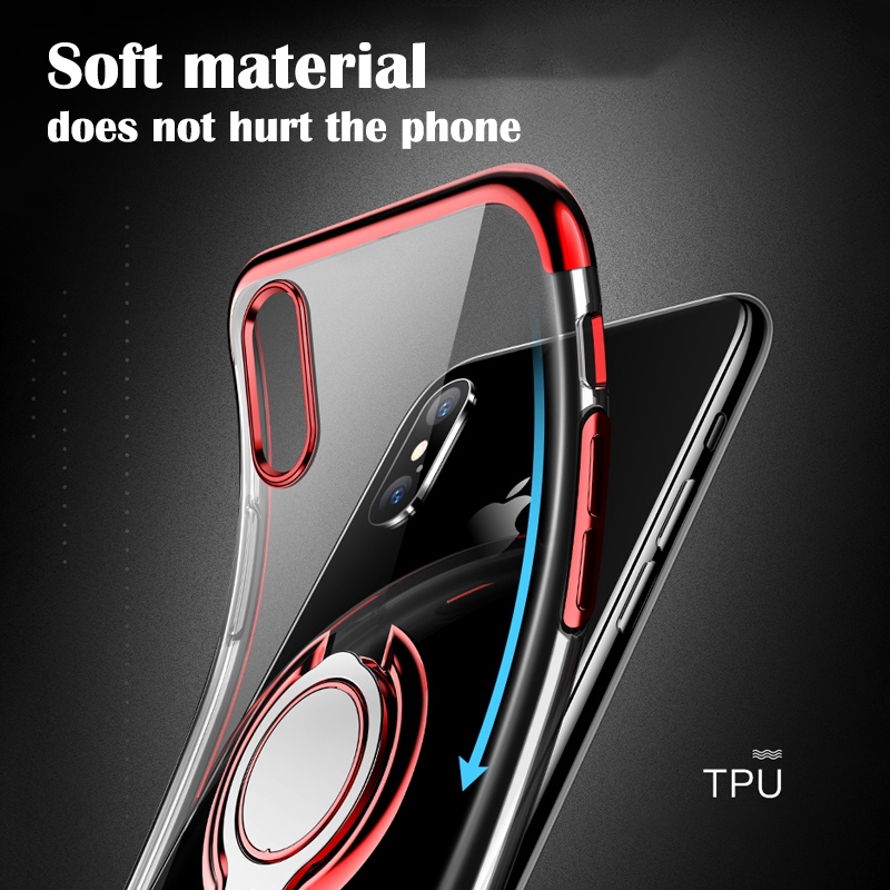 Ốp Điện Thoại Tpu Dẻo Tráng Gương Màu Đỏ Kèm Giá Đỡ Nhẫn Xoay Tròn Sang Trọng Cho Iphone 11 Pro X Xr Xs Max 8 7 6 Plus I11 + I8 +